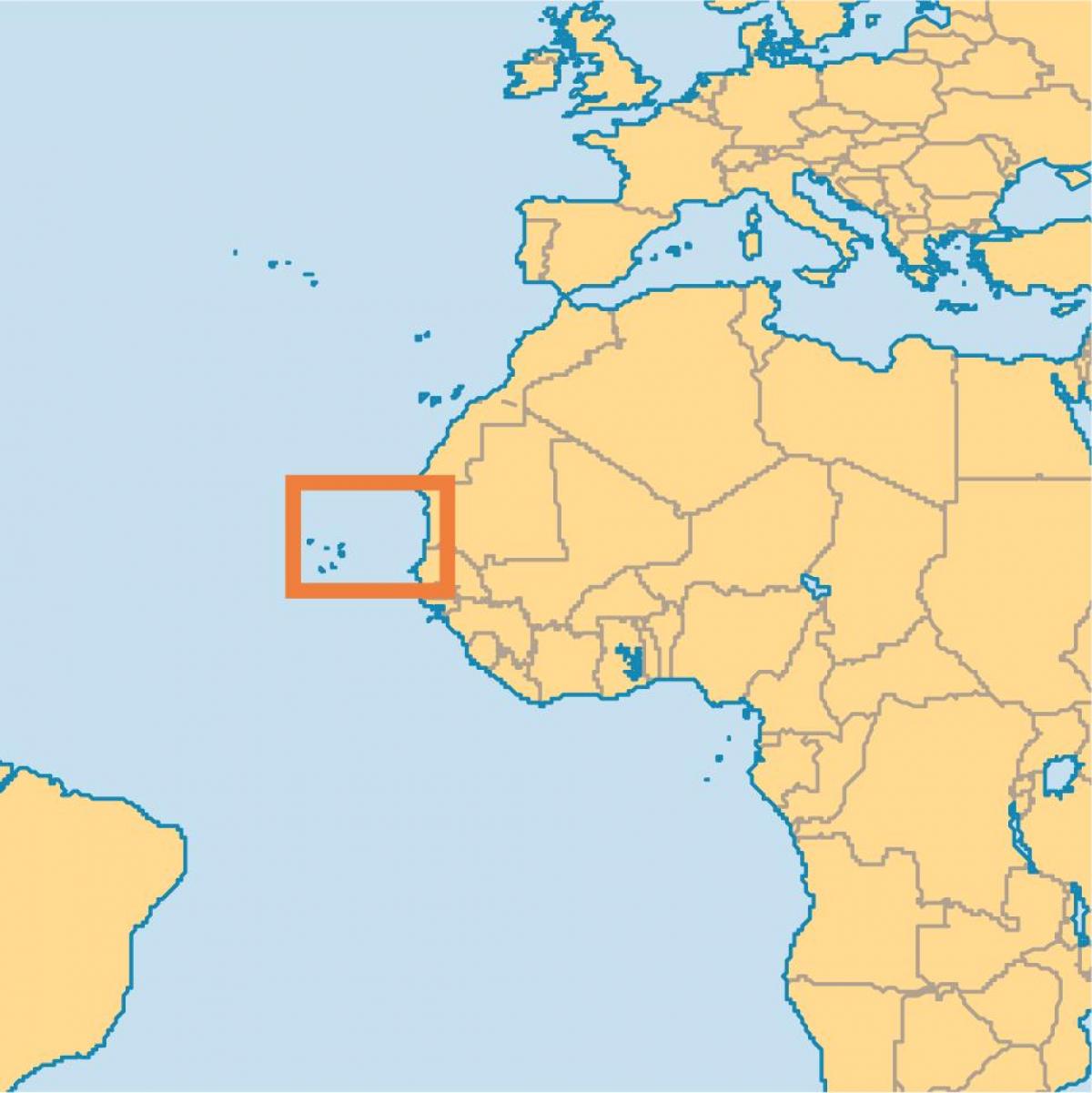tampilkan Cape Verde pada peta dunia